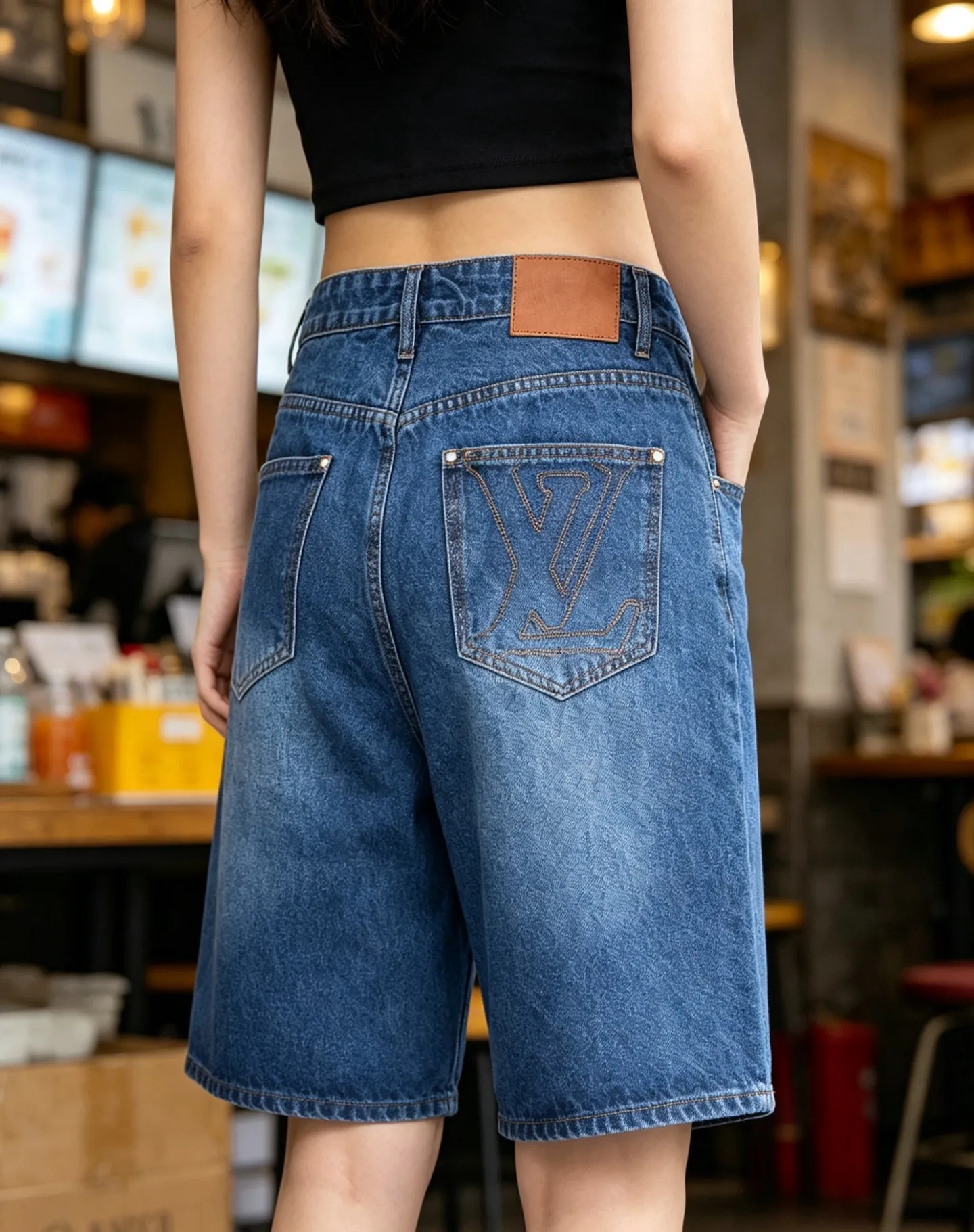 Louis Vuitton/Louis Vuitton denim shorts with embroidered logo on the back pocket